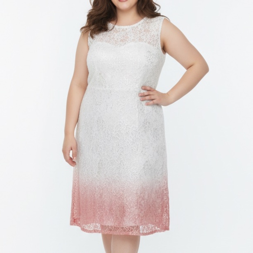 Ashro floral lace sleeveless white flowy to pink shift midi dress sz 22W